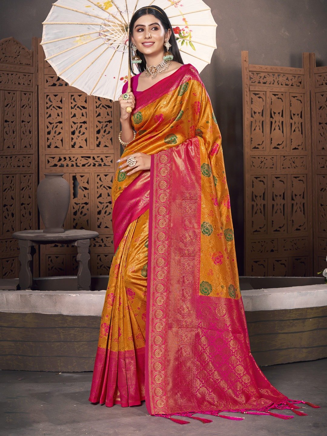 Yellow Patola Silk Printed Designer Saree - Rajhans1