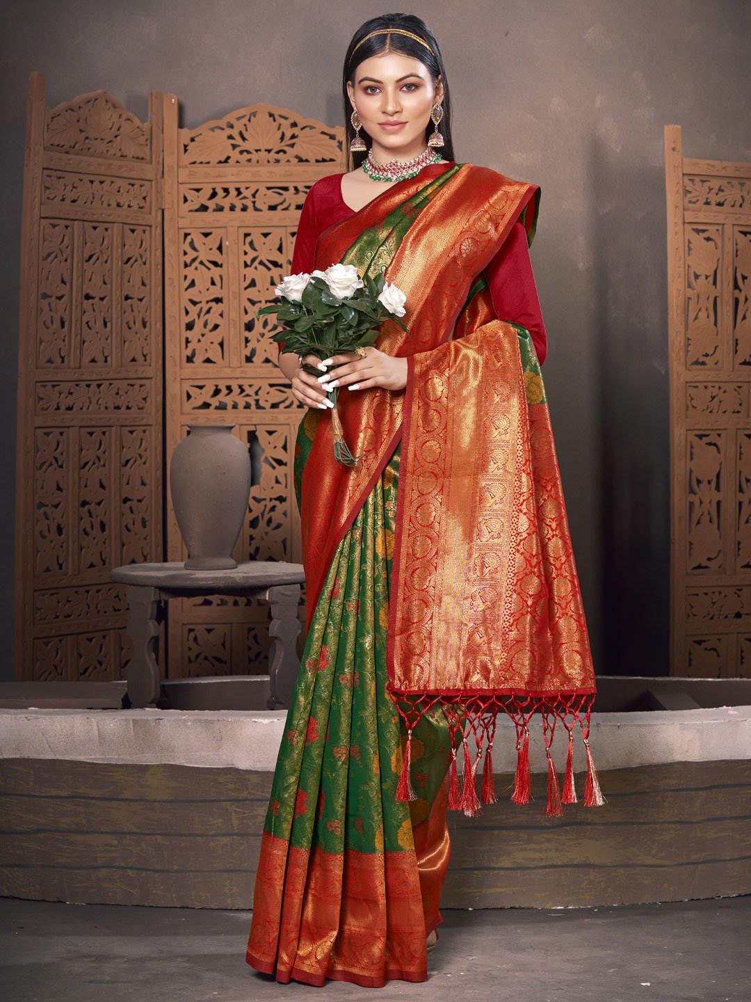 Green Patola Silk Printed Designer Saree - Rajhans3