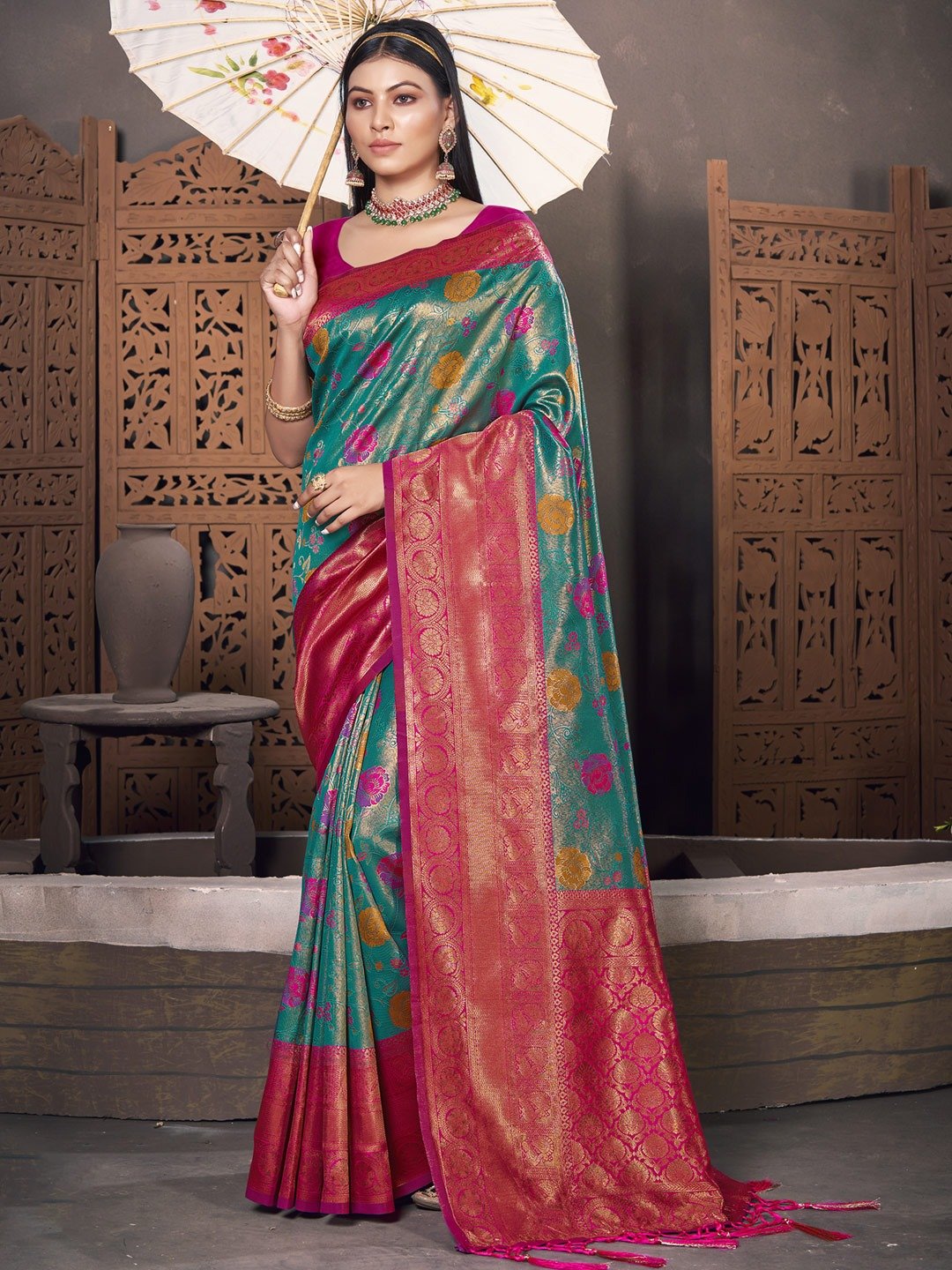 Bottle Green Patola Silk Printed Designer Saree - Rajhans4
